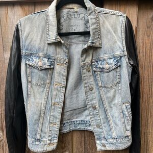 Talula ( Aritzia house brand ) denim jacket with vegan leather sleeves